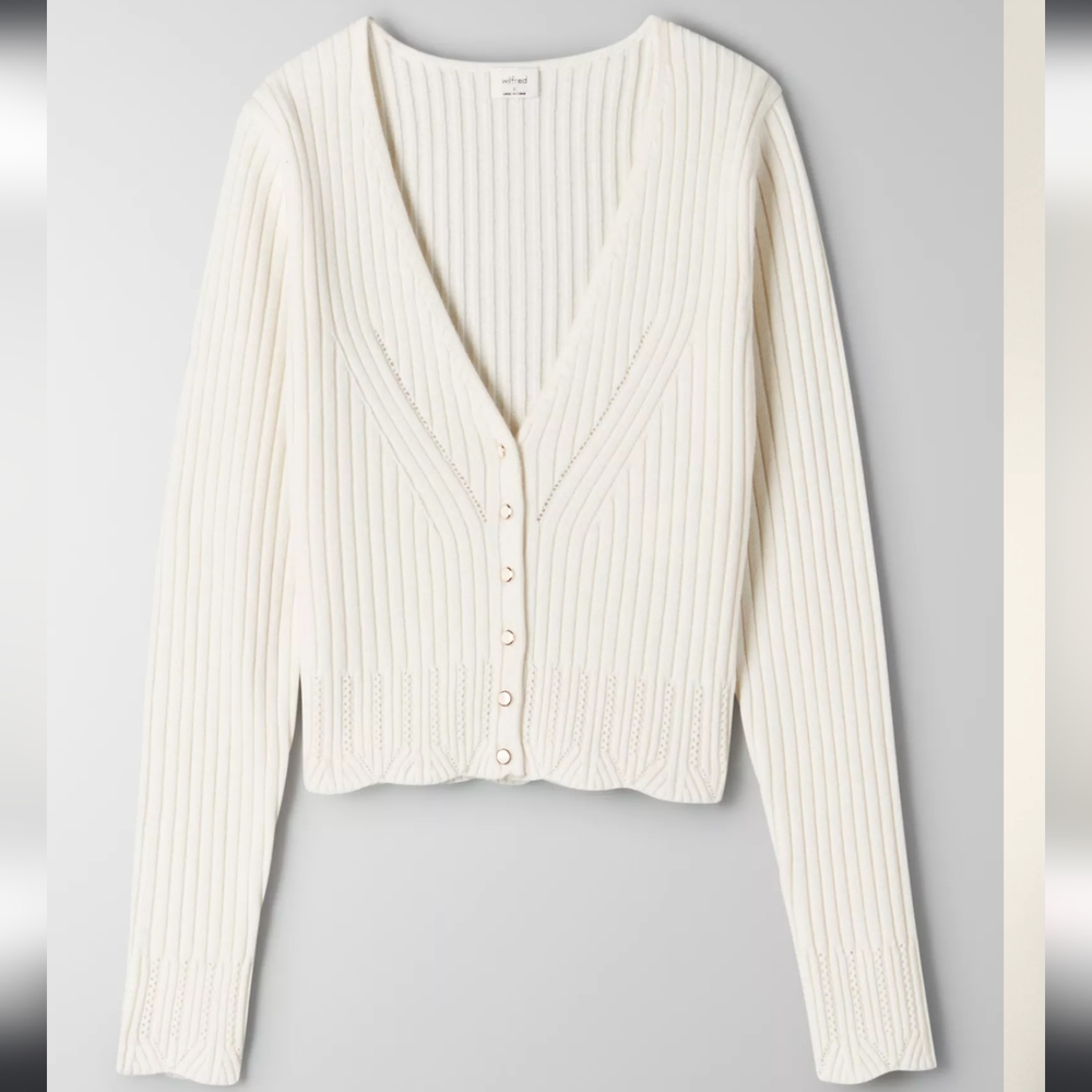 ARITZIA WILFRED Evie Ribbed White Button Up Cardigan XS